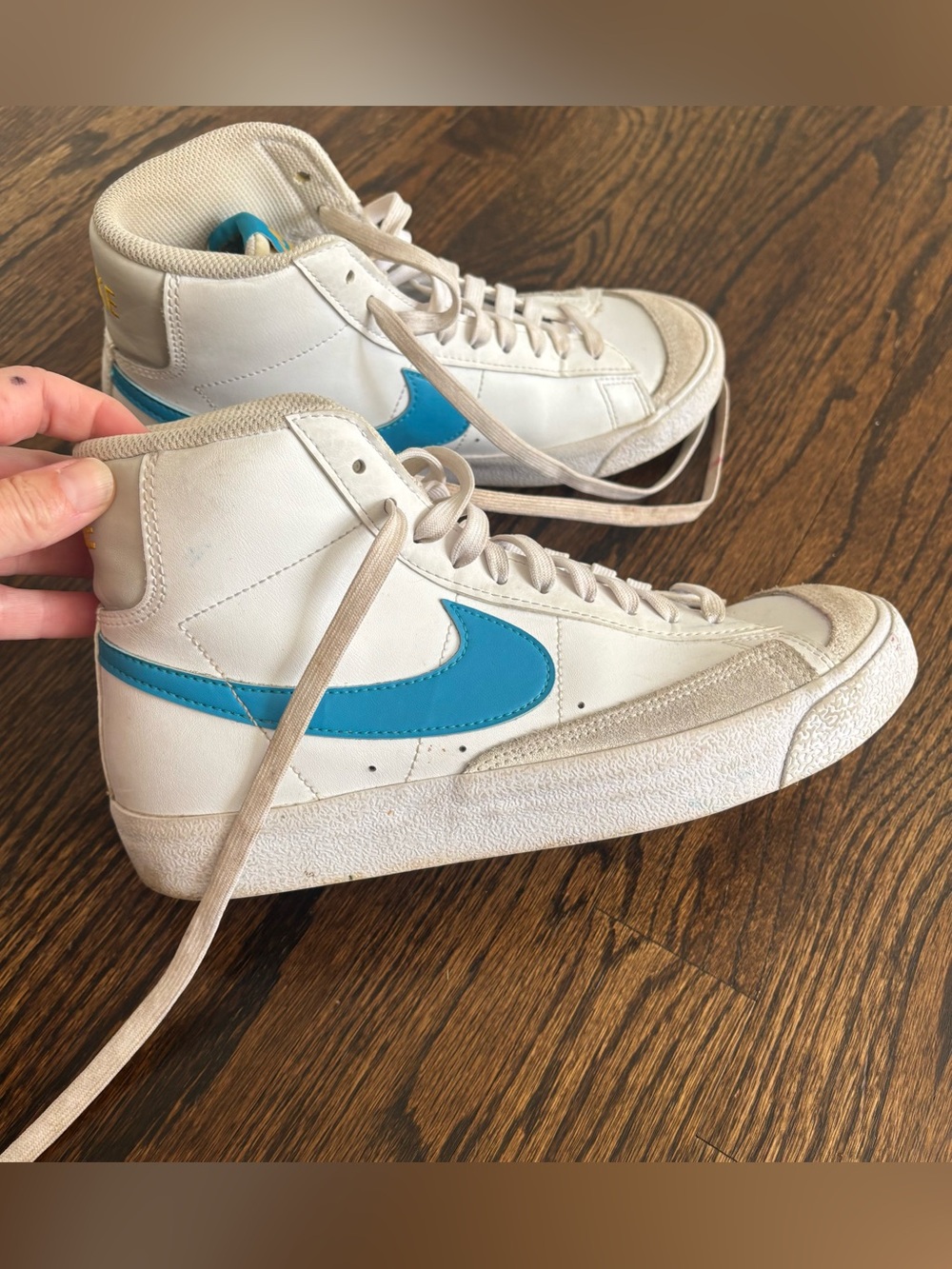Nike White & Blue High-Top Sneakers - Women's youth size 6.5
